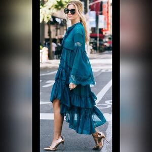 Maeve "Meadow Ruffled Dress" - Teal High-Low Lace Dress GORGEOUS